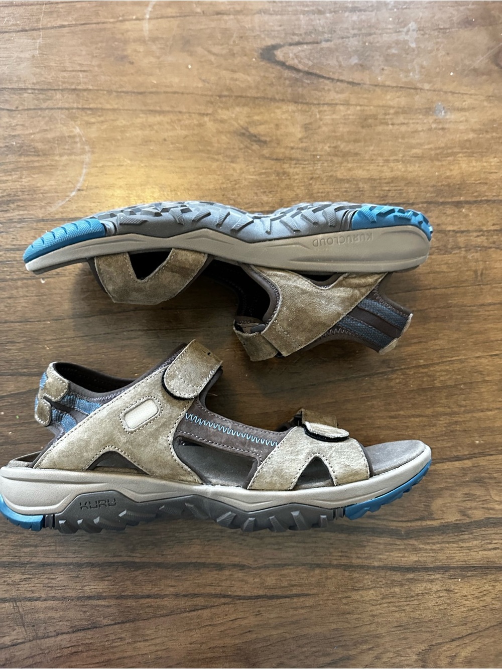 KURU Mens Size 10 Medium Hiking Trail Sandals Brown Blue Comfort